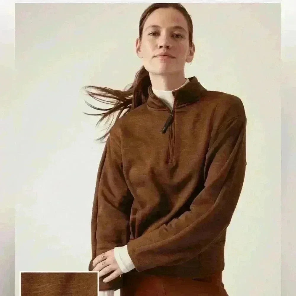 Athleta Half-Zip Sweater, Brown, Small - Picture 1 of 3